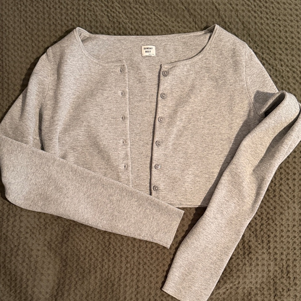 Sunday Best Gray Cropped Button-Front Cardigan